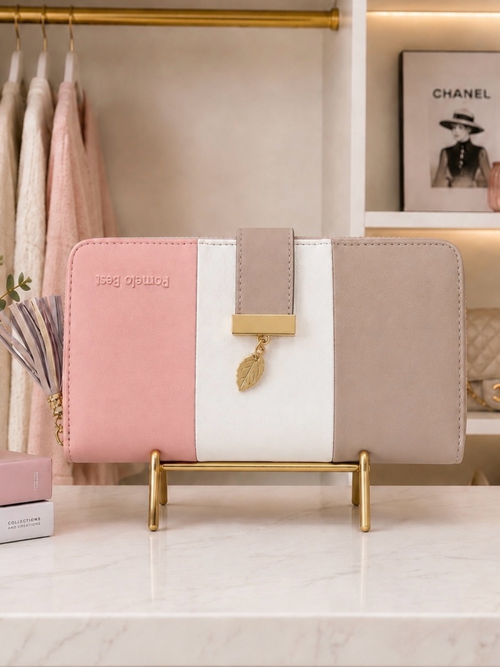 Pomelo Best Pastel Colorblock Zip Around Clutch Wallet Pink White Gray